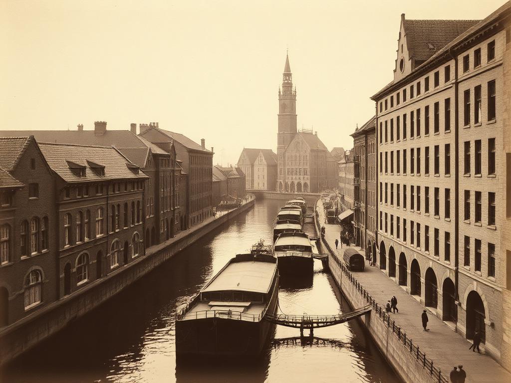 Historical view of Hamburg harbour and Speicherstadt