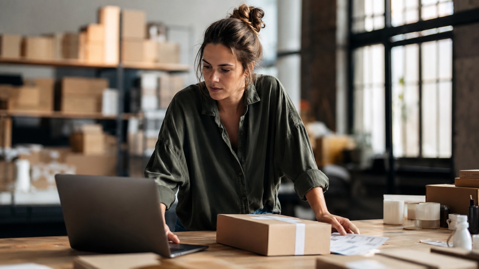 Online retailer packing an order while managing cross-border payments